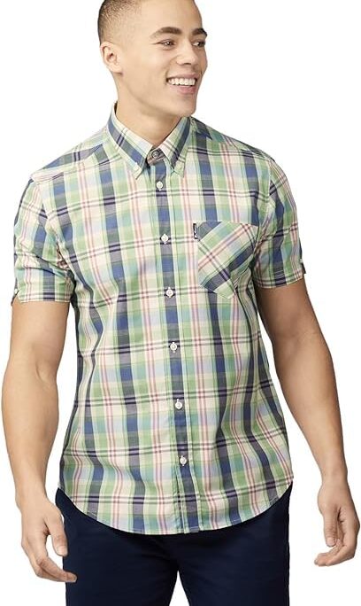 Ben Sherman Mens Gingham Overcheck Shirt Short Sleeved (Grass Green) 4XL