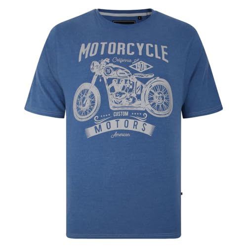 KAM Motorcycle T-Shirt Graphic Print Short Sleeve Crew Neck Casual Mens Plus Size 2XL-8XL 5730 (UK, Alpha, XXL, Plus, Regular, Blue Marl)