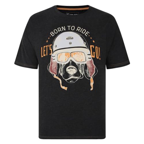 KAM T-Shirt Born to Ride Print Graphic Short Sleeve Crew Neck Casual Mens Plus Size 2XL-8XL 5731 (UK, Alpha, 5XL, Plus, Regular, Charcoal Marl)