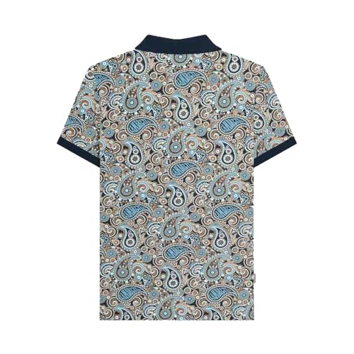 Lambretta Mens Brand Paisley Short Sleeve Polo Shirt (UK, Alpha, XXL, Regular, Regular, Navy/Smoke Blue)