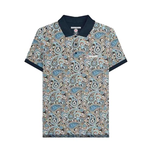 Lambretta Mens Brand Paisley Short Sleeve Polo Shirt (UK, Alpha, XXL, Regular, Regular, Navy/Smoke Blue) - Image 2