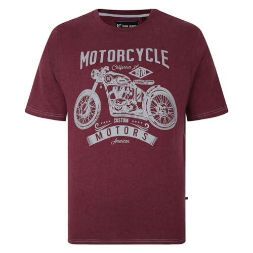 KAM Motorcycle T-Shirt Graphic Print Short Sleeve Crew Neck Casual Mens Plus Size 2XL-8XL 5730 (UK, Alpha, 4XL, Plus, Regular, Burgundy Marl)
