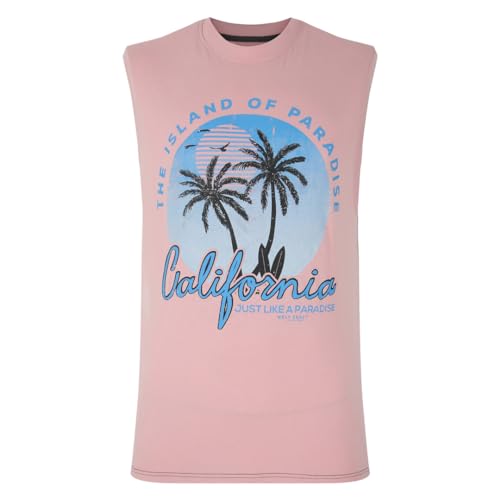 Kam Sleeveless T-Shirt California Paradise Vest Crew Neck Cotton Casual Mens Plus Size 2XL-8XL 5727 (UK, Alpha, XXL, Plus, Regular, Pink)