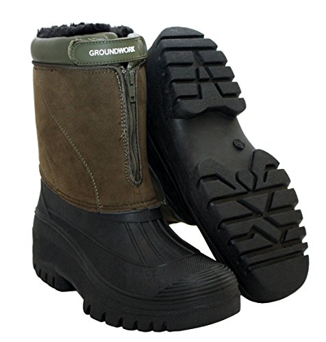 Groundwork Originals Mens Mid Calf Water Resistant Snow Rain Thermal Fur Fleece Lined Winter Mud Mucker Farm Yard Boots (7 UK, Khaki Suede, numeric_7)