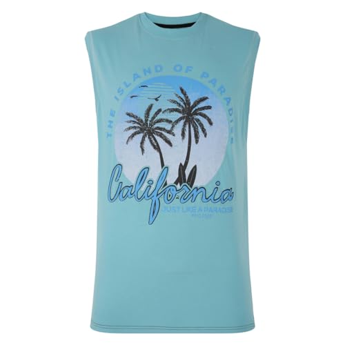 Kam Sleeveless T-Shirt California Paradise Vest Crew Neck Cotton Casual Mens Plus Size 2XL-8XL 5727 (UK, Alpha, 4XL, Plus, Regular, Aqua)