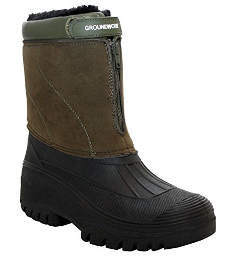 Groundwork Originals Mens Mid Calf Water Resistant Snow Rain Thermal Fur Fleece Lined Winter Mud Mucker Farm Yard Boots (7 UK, Khaki Suede, numeric_7) - Image 2