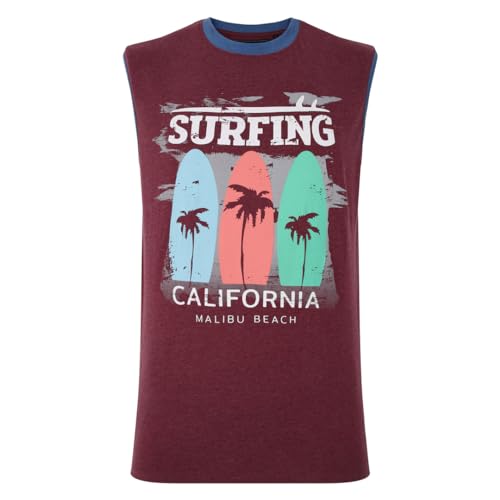 Kam Sleeveless T-Shirt Surfing California Vest Crew Neck Casual Mens Plus Size 2XL-8XL 5728 (UK, Alpha, 5XL, Plus, Regular, Burgundy Marl)