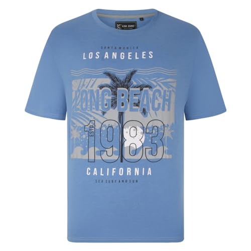 KAM Long Beach T-Shirt Graphic Print Short Sleeve Crew Neck California Casual Mens Plus Size 2XL-8XL 5729 (UK, Alpha, 4XL, Plus, Regular, Powder Marl)