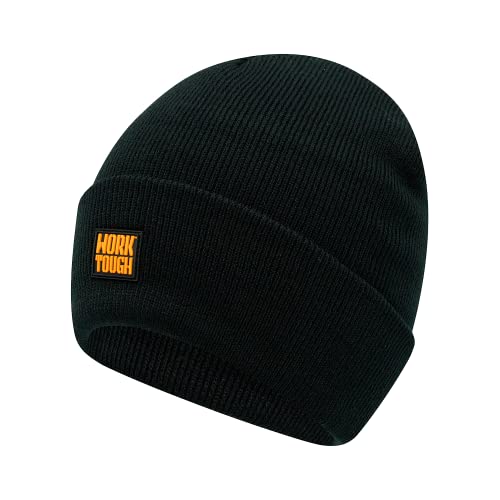 Worktough - Beanie Hat - Beanie Hat Men - Unisex Black Beanie - One Size - Ribbed Knit Rubber Logo Details - 100% Acrylic Fabric