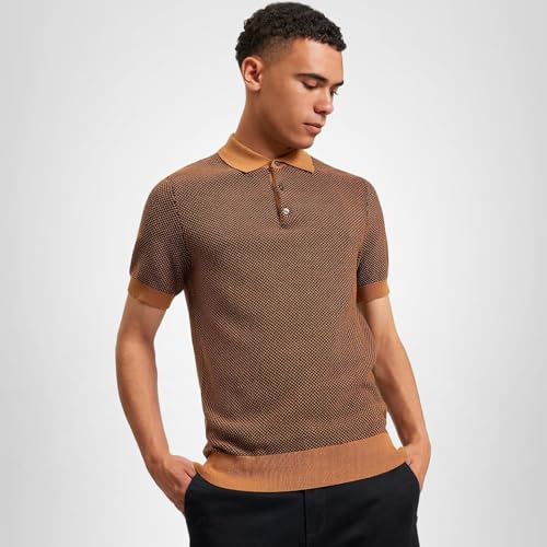Ben Sherman Mens Knitted Textured Polo Shirt (UK, Alpha, M, Regular, Regular, Camel)