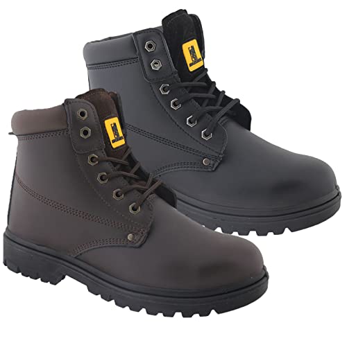 Mens Leather Ankle Safety Boots Lace Up Steel Toe Cap Work Boots Hiker Ladies Shoes Sz (BLACK, uk_footwear_size_system, adult, men, numeric, medium, numeric_10)