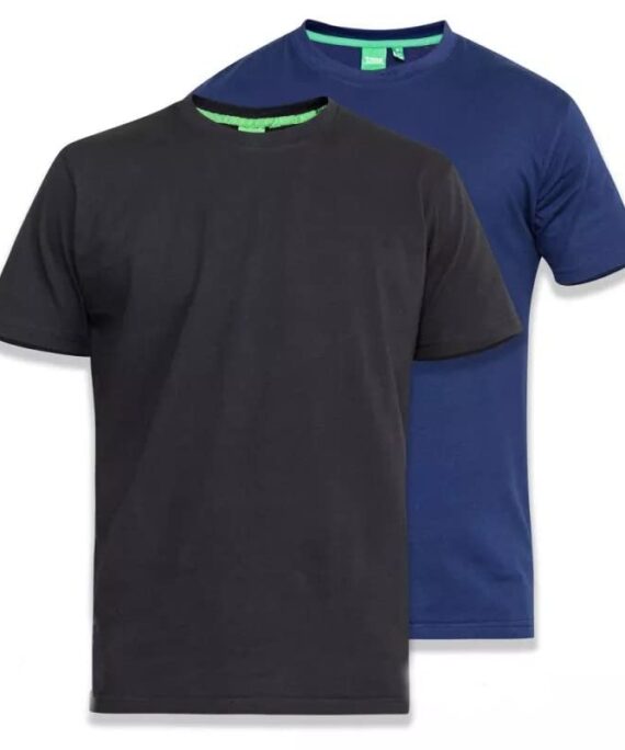 D555 (KS16894 Mens Pack of 2 Crew Neck T-Shirt in Black/Navy 2XL