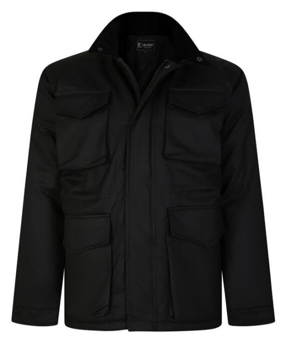 KAM Jacket Wax Look Casual Multi Pockets Full Zip Black Plus Size Mens 2XL-8XL KV127 (UK, Alpha, 3XL, Plus, Regular)