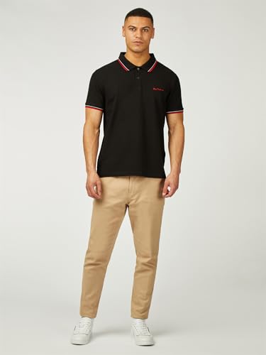 Ben Sherman Men's Signature Pique Polo T-Shirt, 100% Organic Cotton, Regular Fit (Black.) XXXL