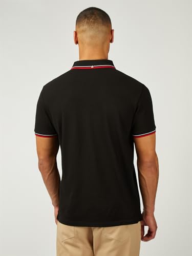 Ben Sherman Men's Signature Pique Polo T-Shirt, 100% Organic Cotton, Regular Fit (Black.) XL