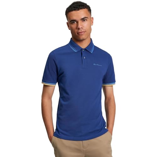 Ben Sherman Men's Signature Pique Polo T-Shirt, 100% Organic Cotton, Regular Fit (Persian Blue) L