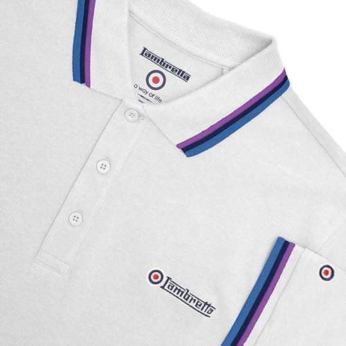 Lambretta Mens Triple Tipped Polo Shirt - White/Purple/Navy - 3XL