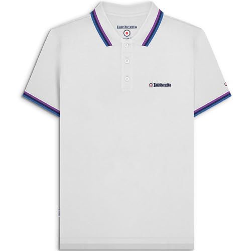 Lambretta Mens Triple Tipped Polo Shirt - White/Purple/Navy - 3XL - Image 2