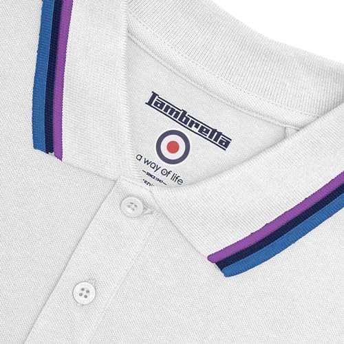 Lambretta Mens Triple Tipped Polo Shirt - White/Purple/Navy - 3XL - Image 5