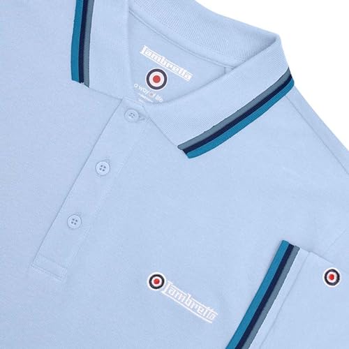 Lambretta Mens Triple Tipped Polo Shirt - Sky/Green/Navy/Lagoon - 2XL - Image 3