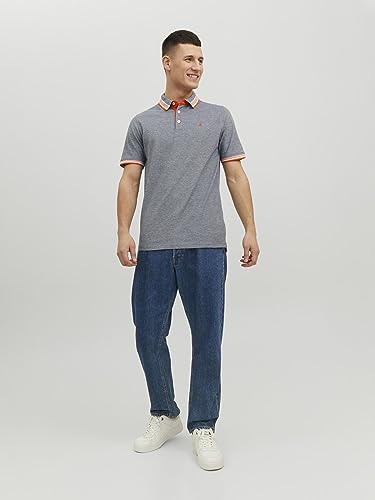 Jack & Jones Men's Jjepaulos Polo Ss Noos Polo Shirt, Navy Blazer/Detail: Neon, M