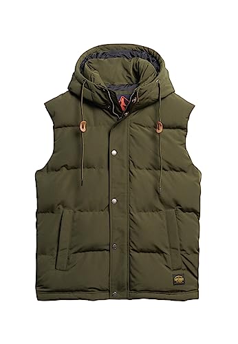 Superdry Men's Hooded Vest Jacket, Surplus Olive Goods, L