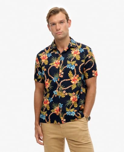 Superdry Hawaiian Print Long Sleeve Shirt 3XL Blue - Image 5