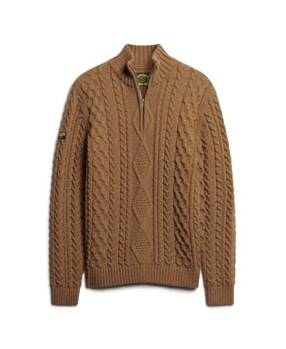 Superdry Vintage Jacob Henley T-Shirt for Men, Classic Brown Camel, XL