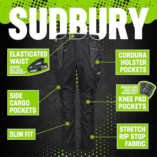 Apache Sudbury Mens Work Trousers | Black UK Size 34W 31L | Lightweight Stretch Comfort Slim Fit | Rip-Stop Fabric | Cargo and Holster Pockets - Image 8