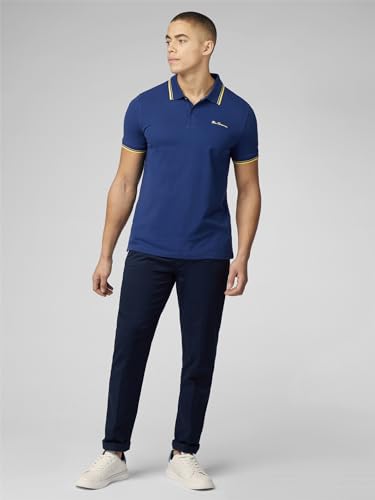 Ben Sherman Men's Signature Pique Polo T-Shirt, 100% Organic Cotton, Regular Fit (Wilight Denim) L - Image 3