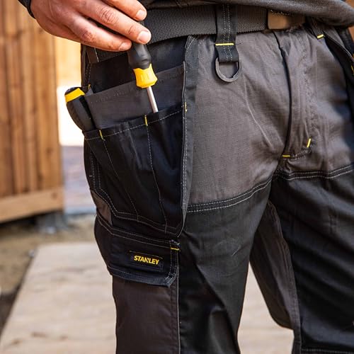 STANLEY Dixon Men's Holster Pocket, Regular Fit, Cordura Reinforced, Stretch Work Trousers, Grey/Black, W32/L31 - Image 3