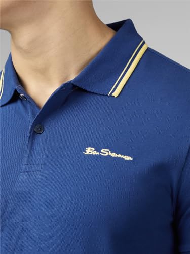 Ben Sherman Men's Signature Pique Polo T-Shirt, 100% Organic Cotton, Regular Fit (Wilight Denim) L - Image 5