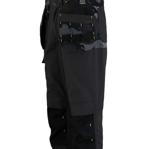 STANLEY Dixon Men's Holster Pocket, Regular Fit, Cordura Reinforced, Stretch Work Trousers, Black Camo, W34/L31