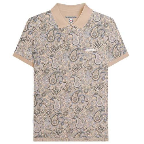 Lambretta Mens Brand Paisley Short Sleeve Polo Shirt (UK, Alpha, XXL, Regular, Regular, Stone) - Image 2