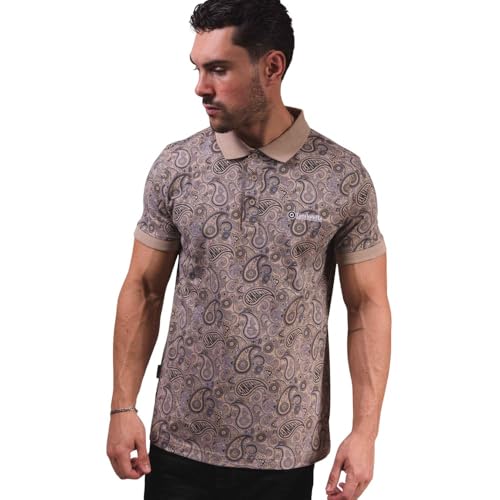 Lambretta Mens Brand Paisley Short Sleeve Polo Shirt (UK, Alpha, XXL, Regular, Regular, Stone) - Image 3