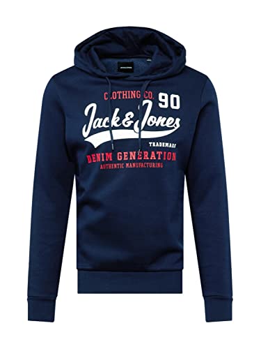 Jack & Jones Men's Jjelogo 2 Col 22/23 Noos Hooded Sweatshirt, Navy Blazer, M UK