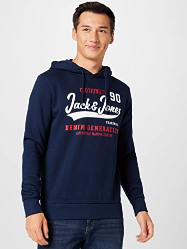 Jack & Jones Men's Jjelogo 2 Col 22/23 Noos Hooded Sweatshirt, Navy Blazer, M UK - Image 3