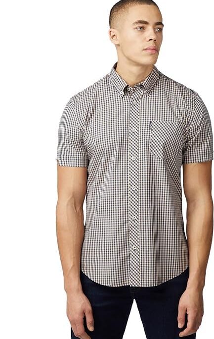 Ben Sherman Mens Signature Gingham Shirt - Short Sleeved (Copper Orange) XXL
